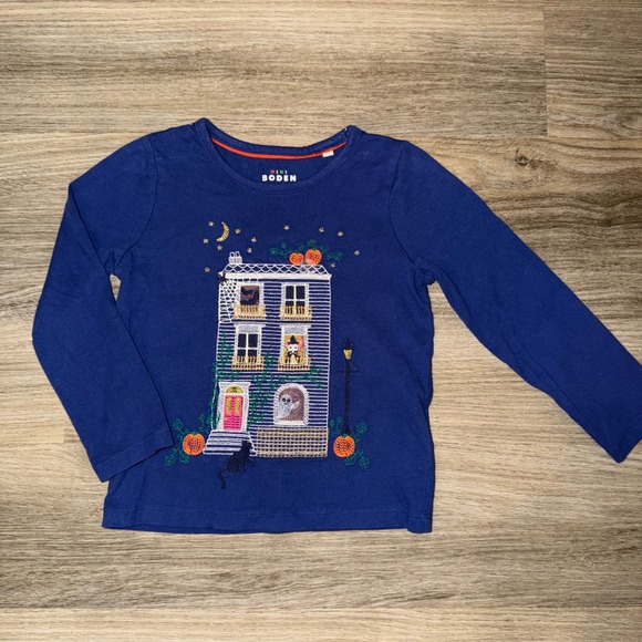 Mini Boden Other - Mini Boden Halloween Shirt Girls 3 4 Haunted House Superstitch Top